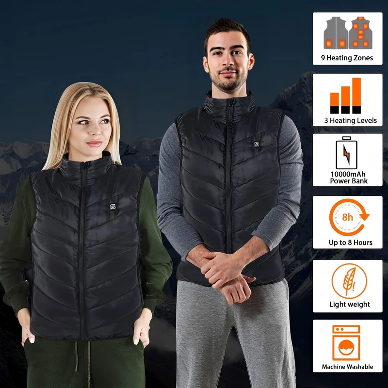 Verwarmbaar Bodywarmer Unisex USB Oplaadbaar met Powerbank 10000mAh Koolstofvezel 3 Warmtestanden Outdoor Winter | Sansoti