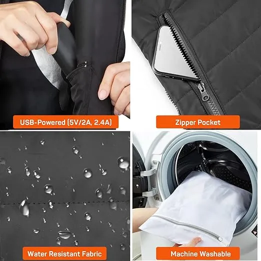 Verwarmbaar Bodywarmer Unisex USB Oplaadbaar met Powerbank 10000mAh Koolstofvezel 3 Warmtestanden Outdoor Winter | Sansoti
