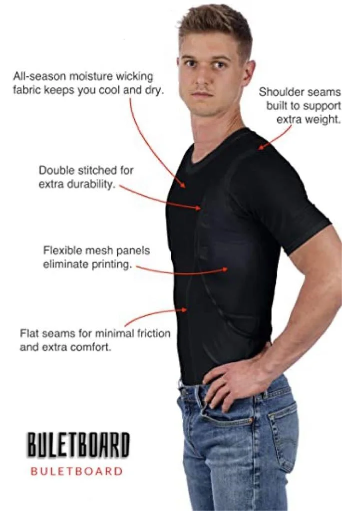 Tactisch T-Shirt met Verborgen Holsters Zwart Wit Elastisch Ademend Comfortabel Voor Links & Rechts Gebruik | Sansoti