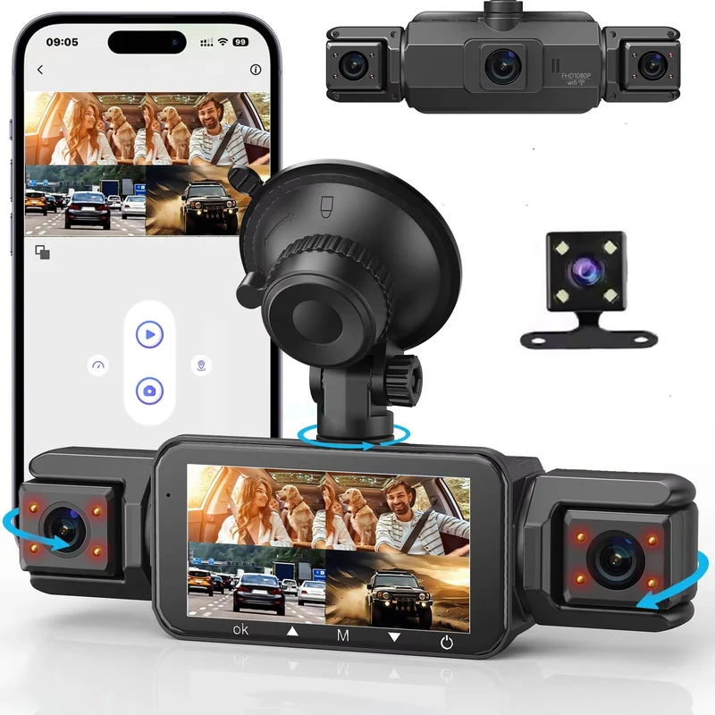 Draadloze Dashcam 4 Camera's 1920P HD Nachtzicht Parkeerbewaking WiFi App Bestuurder Voor Achter Auto | Sansoti