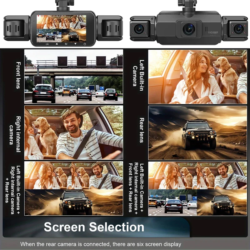Draadloze Dashcam 4 Camera's 1920P HD Nachtzicht Parkeerbewaking WiFi App Bestuurder Voor Achter Auto | Sansoti