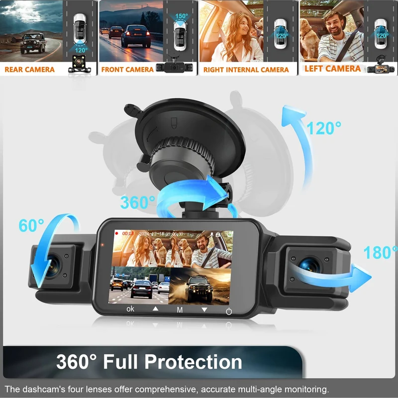 Draadloze Dashcam 4 Camera's 1920P HD Nachtzicht Parkeerbewaking WiFi App Bestuurder Voor Achter Auto | Sansoti