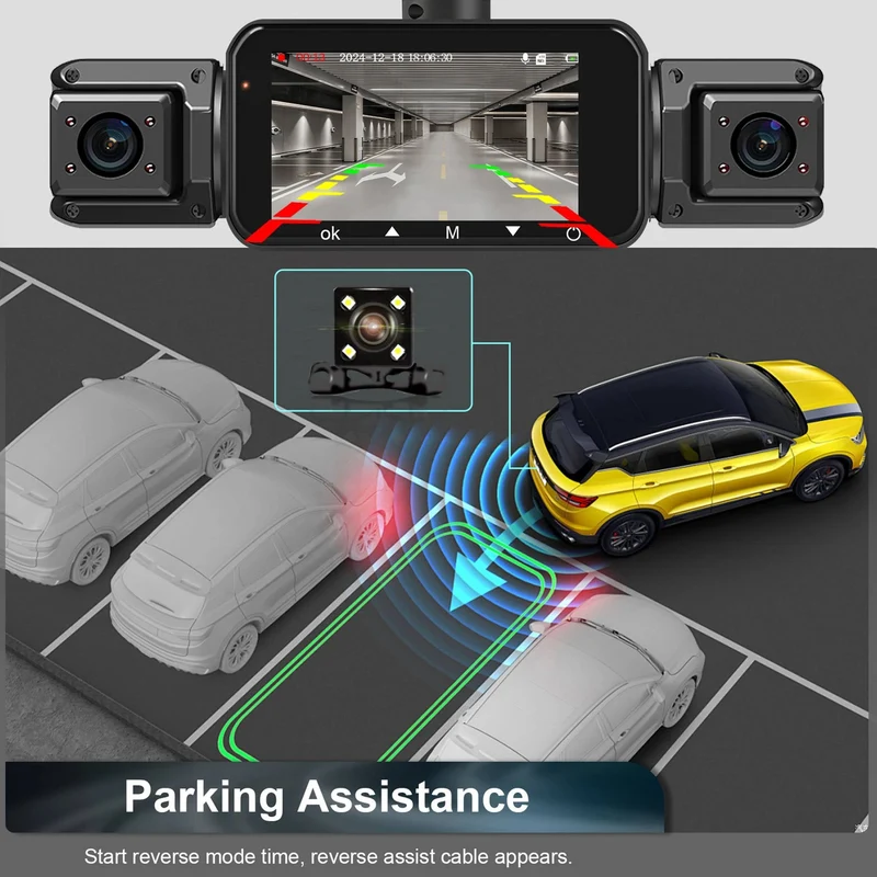 Draadloze Dashcam 4 Camera's 1920P HD Nachtzicht Parkeerbewaking WiFi App Bestuurder Voor Achter Auto | Sansoti