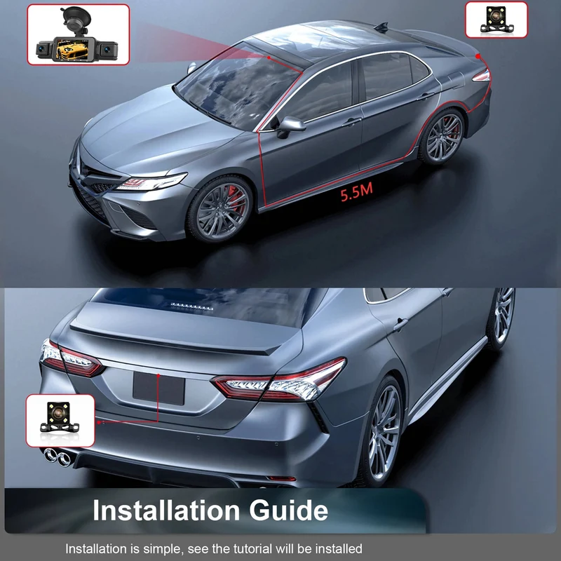 Draadloze Dashcam 4 Camera's 1920P HD Nachtzicht Parkeerbewaking WiFi App Bestuurder Voor Achter Auto | Sansoti