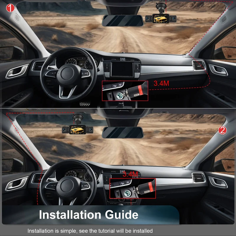 Draadloze Dashcam 4 Camera's 1920P HD Nachtzicht Parkeerbewaking WiFi App Bestuurder Voor Achter Auto | Sansoti