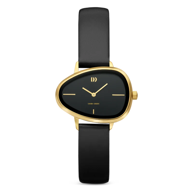 Danish Design Elvsten IV15Q1305 Damen Armbanduhr Schwarz-Gold • Schwarzes Zifferblatt • Skandinavisches Design