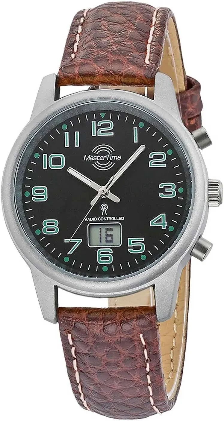 Master Time Super Power MTLA-10762-22L Damenuhr • Funk-Präzision • Braunes Leder