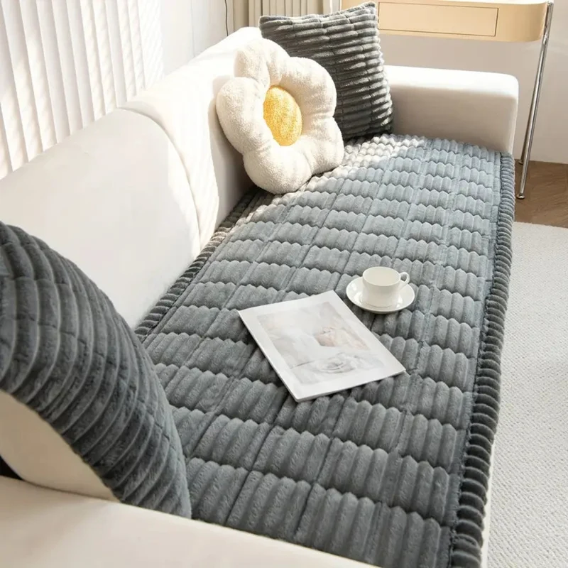 Pluche Bankhoes met Geplooide Randen – Zachte Microvezel Bescherming voor Honden en Elegante Interieur | Antislip Sofahoes voor Bank | Sansoti