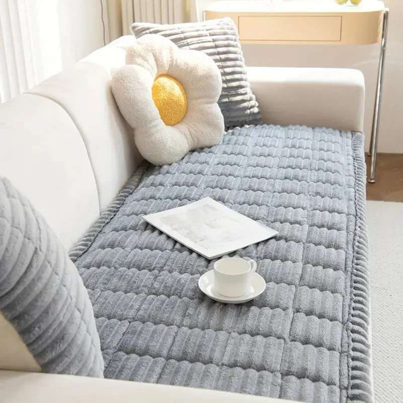 Pluche Bankhoes met Geplooide Randen – Zachte Microvezel Bescherming voor Honden en Elegante Interieur | Antislip Sofahoes voor Bank | Sansoti