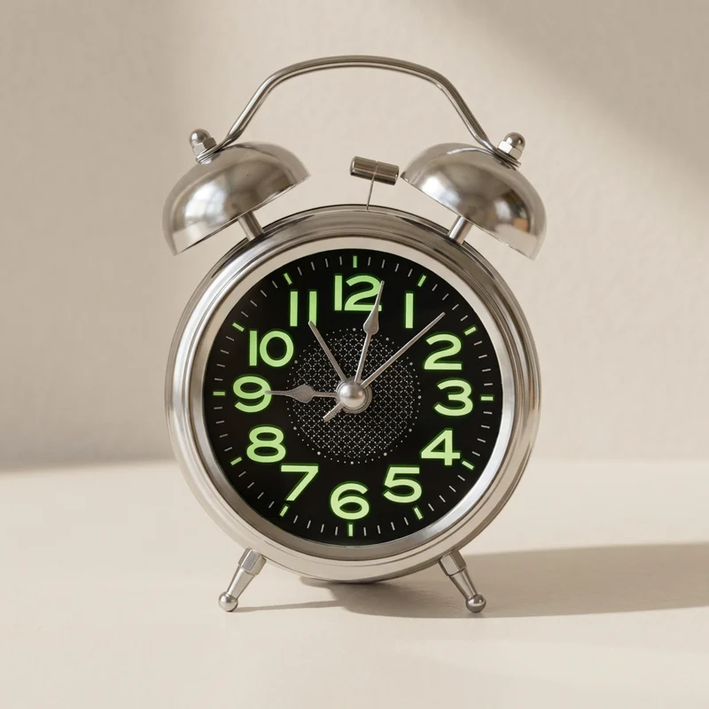 Extra Luide Retro Wekker met Dubbele Bel voor Diepe Slapers – Stille Quartz Beweging & Nachtlampje 10cm | Sansoti