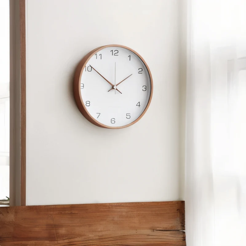 Ronde Wandklok Hout 25cm Grijs Wit Stil Uurwerk Slaapkamer Woonkamer Keuken Kwarts Houten Klok Scandinavisch | Sansoti