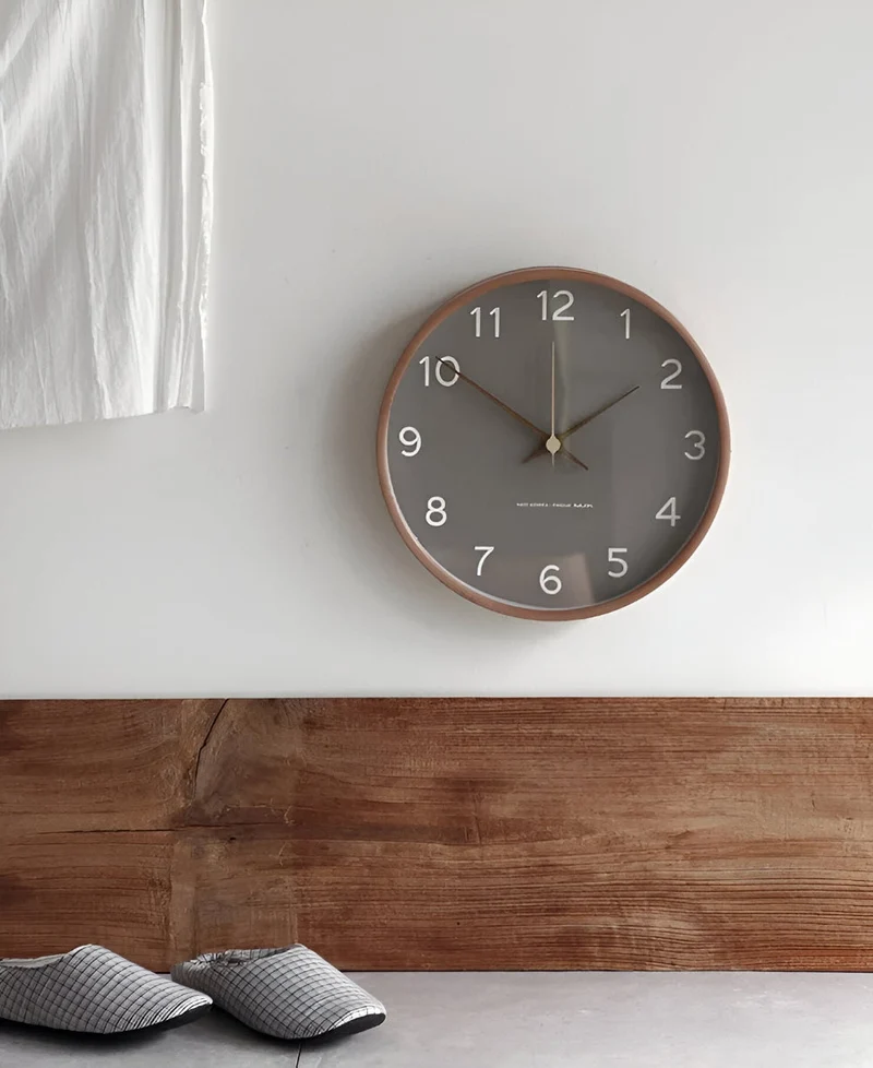 Ronde Wandklok Hout 25cm Grijs Wit Stil Uurwerk Slaapkamer Woonkamer Keuken Kwarts Houten Klok Scandinavisch | Sansoti