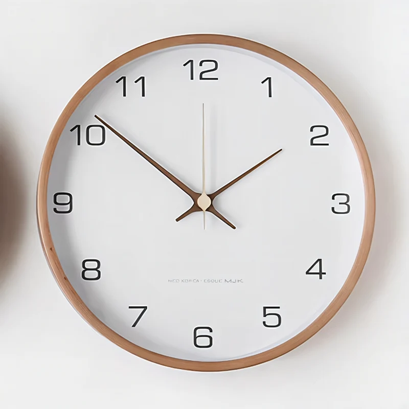 Ronde Wandklok Hout 25cm Grijs Wit Stil Uurwerk Slaapkamer Woonkamer Keuken Kwarts Houten Klok Scandinavisch | Sansoti
