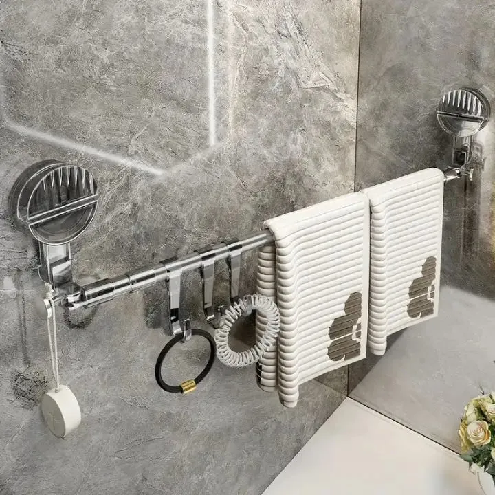Uitschuifbare Handdoekhouder Edelstaal 60-120cm Zuignappen Badkamer Keuken Haakjes Handdoekstang Telescopisch Zonder Boren | Sansoti