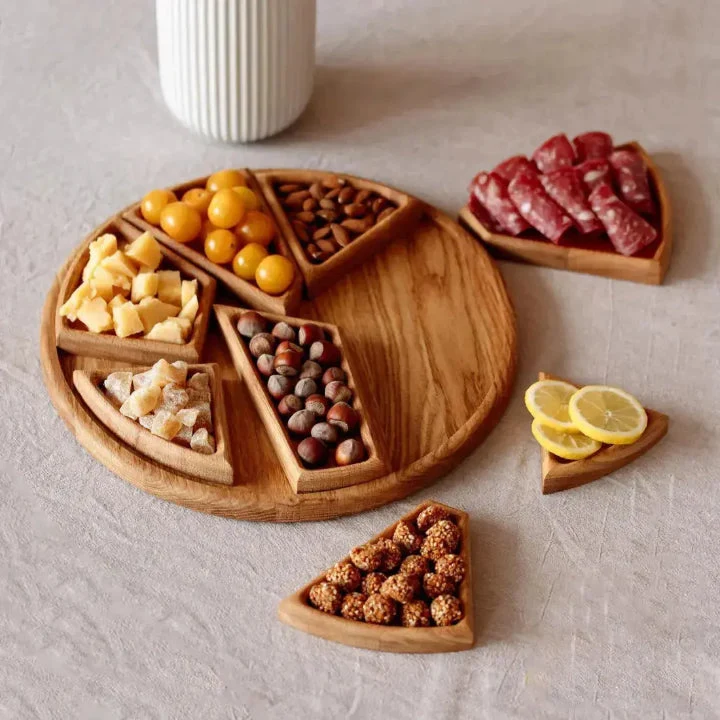 Houten Serveerplank Rond 25cm Rubio Olie Was Kaasplank Snackplank Tapasplank Uitneembare Vakken Hapjesplank Gasten Borrelplank | Sansoti