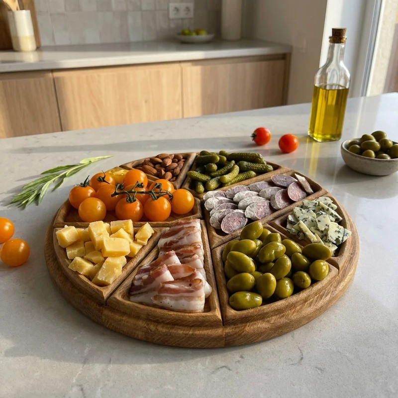 Houten Serveerplank Rond 25cm Rubio Olie Was Kaasplank Snackplank Tapasplank Uitneembare Vakken Hapjesplank Gasten Borrelplank | Sansoti