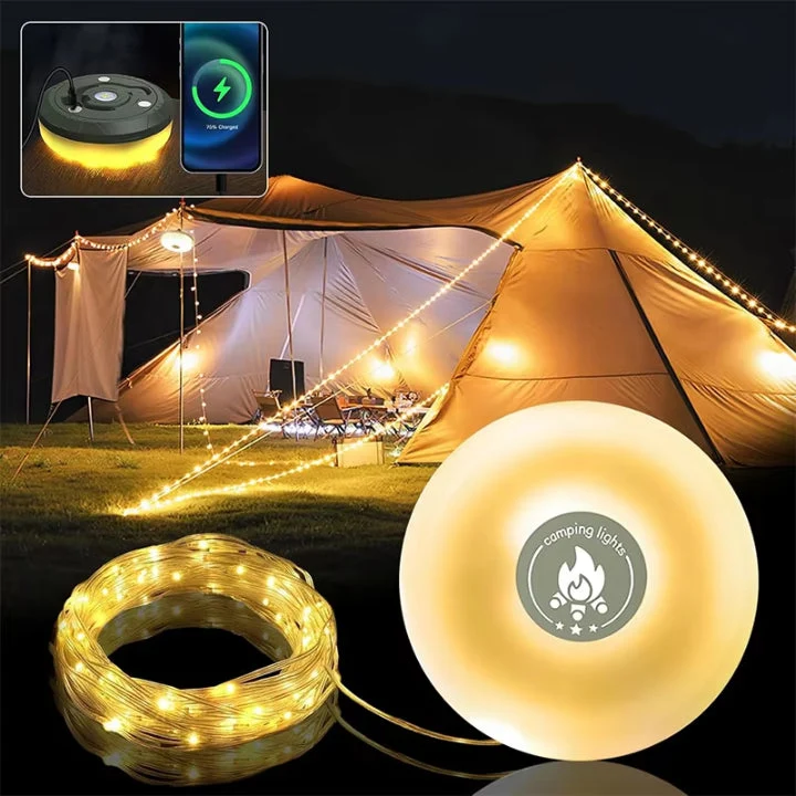 4-in-1 Campinglamp LED RGB Lichtslinger 10m 2000mAh Powerbank IPX4 Tentlamp Zaklamp Buitenlamp Festival Tuin Oplaadbaar | Sansoti