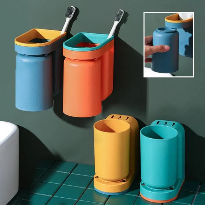 Tandenborstelhouder Wand ABS Kunststof 11.5x7x12.5cm Badkamer Zelfklevend Zonder Boren Hygiënisch Opbergen Wastafel Organizer Oranje Blauw Groen Geel | Sansoti