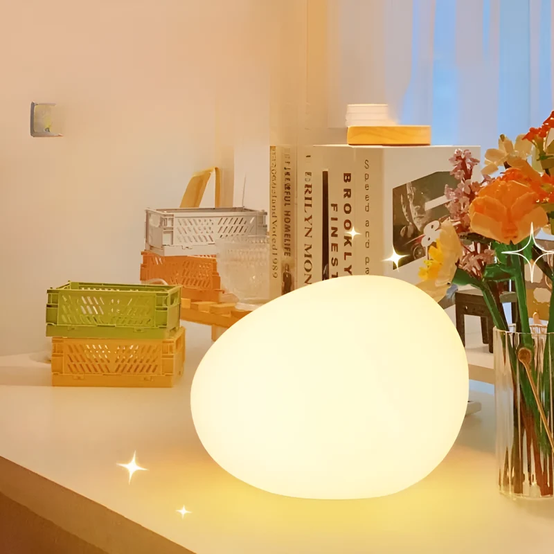Steen Tafellamp LED 3-Kleuren PE Sfeerlamp 22cm Woonkamer Slaapkamer Scandinavisch Organisch Nachtlamp Dimbaar | Sansoti