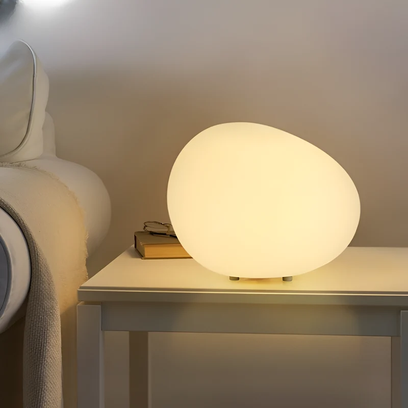 Steen Tafellamp LED 3-Kleuren PE Sfeerlamp 22cm Woonkamer Slaapkamer Scandinavisch Organisch Nachtlamp Dimbaar | Sansoti