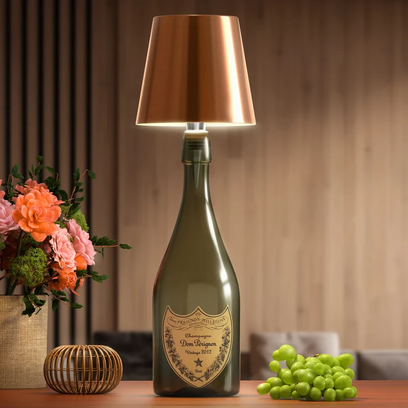 Flessenlamp Draadloos Oplaadbaar LED Zwart 3000K USB-C Tafellamp Wijnfles Bar Sfeerverlichting | Sansoti