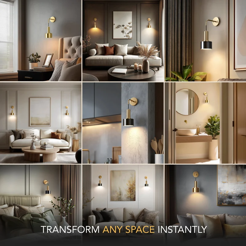 Wandlamp Goud Industrieel Set 2 Hangende Kap Metaal Afstandsbediening Dimbaar RGB Slaapkamer | Sansoti