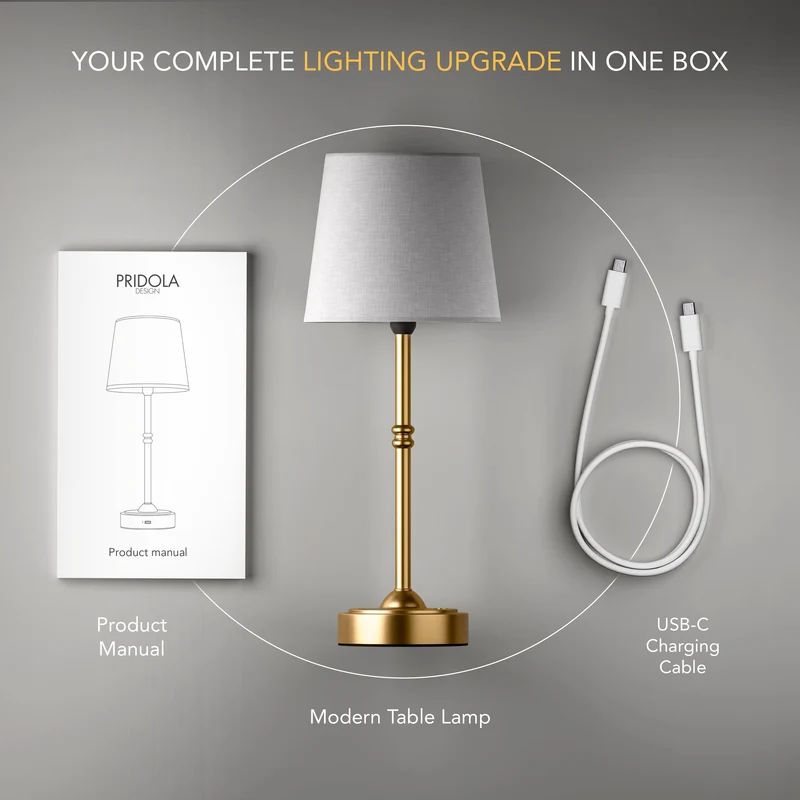 Tafellamp Oplaadbaar Draadloos Goud Wit Kap 40cm USB-C Touch Dimbaar Slaapkamer Woonkamer | Sansoti