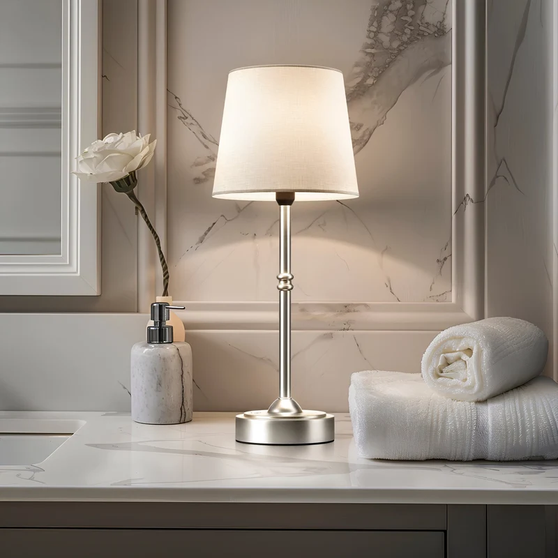 Tafellamp Oplaadbaar Draadloos Goud Wit Kap 40cm USB-C Touch Dimbaar Slaapkamer Woonkamer | Sansoti