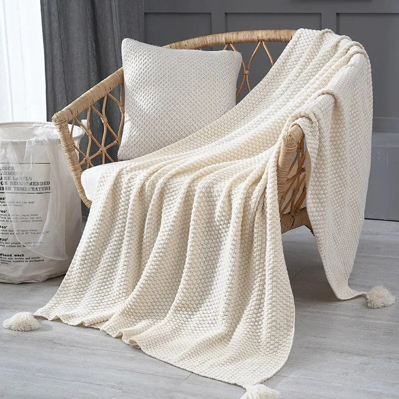 Japandi Plaid Gebreid Acryl Beige Zachte Deken Woonkamer Slaapkamer Scandinavisch | Sansoti