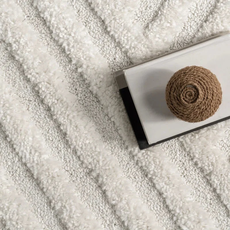 Japandi Vloerkleed Hoogpolig Geometrisch Franjes Creme Polypropeen Woonkamer Slaapkamer | Sansoti