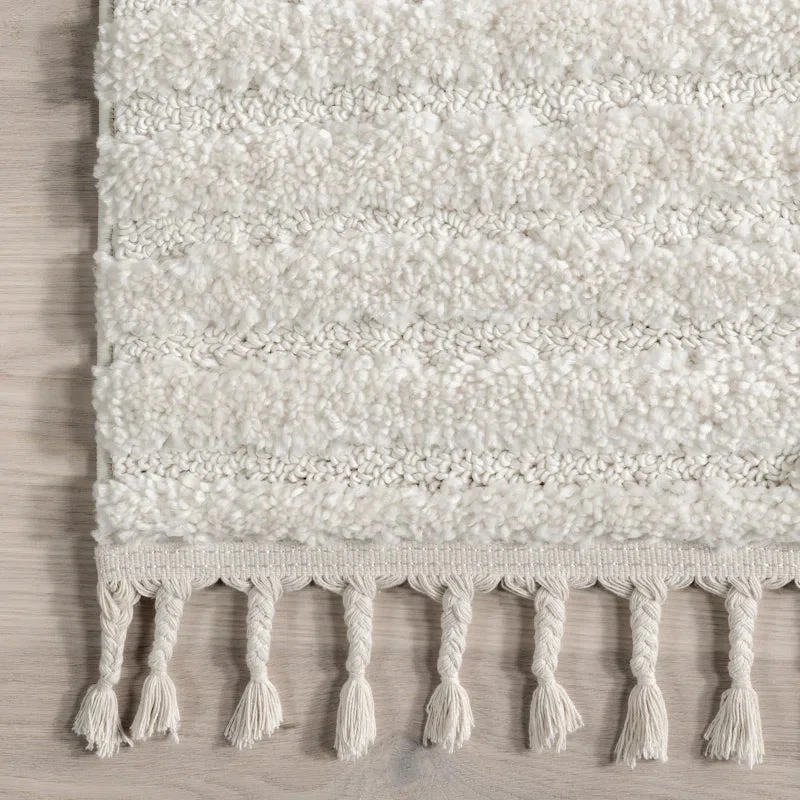 Japandi Vloerkleed Hoogpolig Geometrisch Franjes Creme Polypropeen Woonkamer Slaapkamer | Sansoti