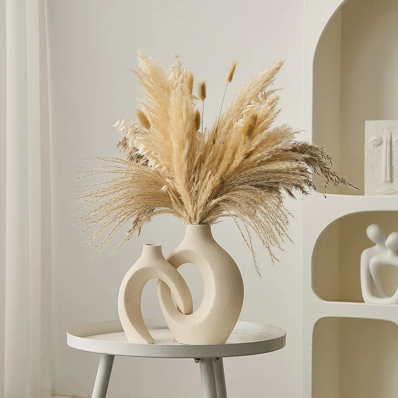Japandi Vaas Keramiek Mat Dubbele Opening Droogbloemen 22cm Woonkamer Scandinavisch | Sansoti