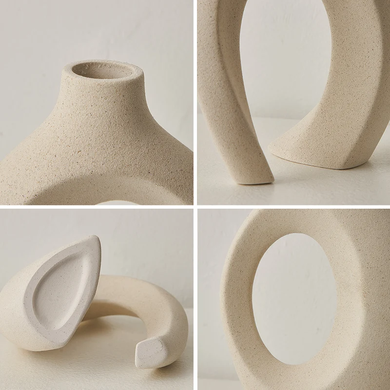 Japandi Vaas Keramiek Mat Dubbele Opening Droogbloemen 22cm Woonkamer Scandinavisch | Sansoti
