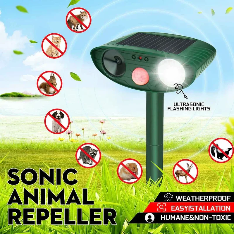 Ultrasonische Dierenverjager Tuin Solar PIR Sensor 110° 18-40 kHz Herten Vossen Katten Honden Vogelverschrikker Bewegingssensor Waterdicht Buiten | Sansoti