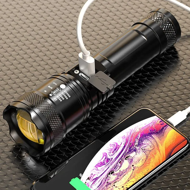 Krachtige Oplaadbare LED Zaklamp 7500 Lumen Waterdicht IPX7 USB-C Camping Outdoor Noodverlichting Tactisch | Sansoti
