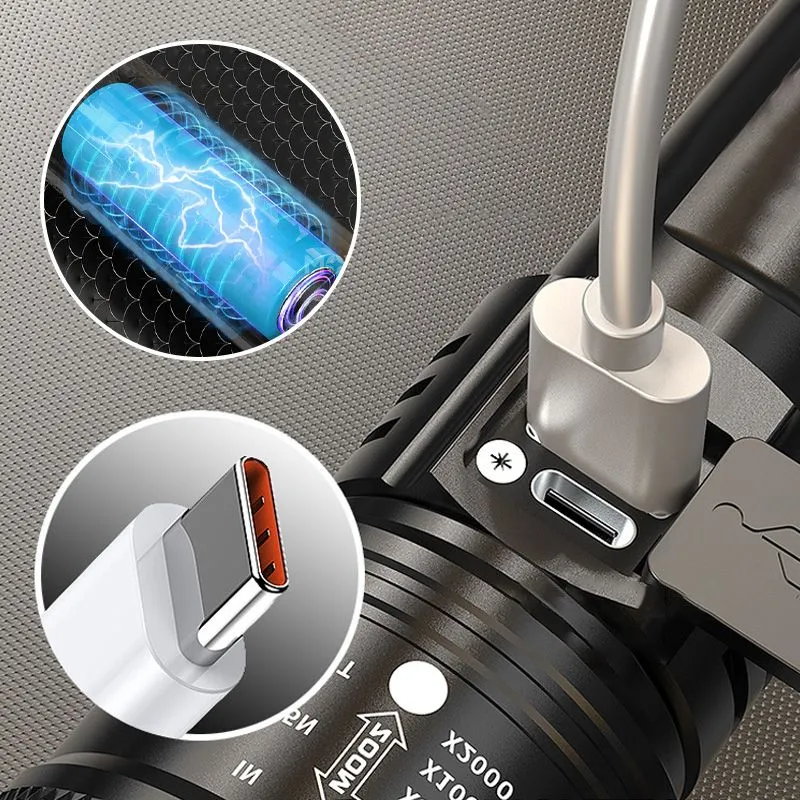 Krachtige Oplaadbare LED Zaklamp 7500 Lumen Waterdicht IPX7 USB-C Camping Outdoor Noodverlichting Tactisch | Sansoti