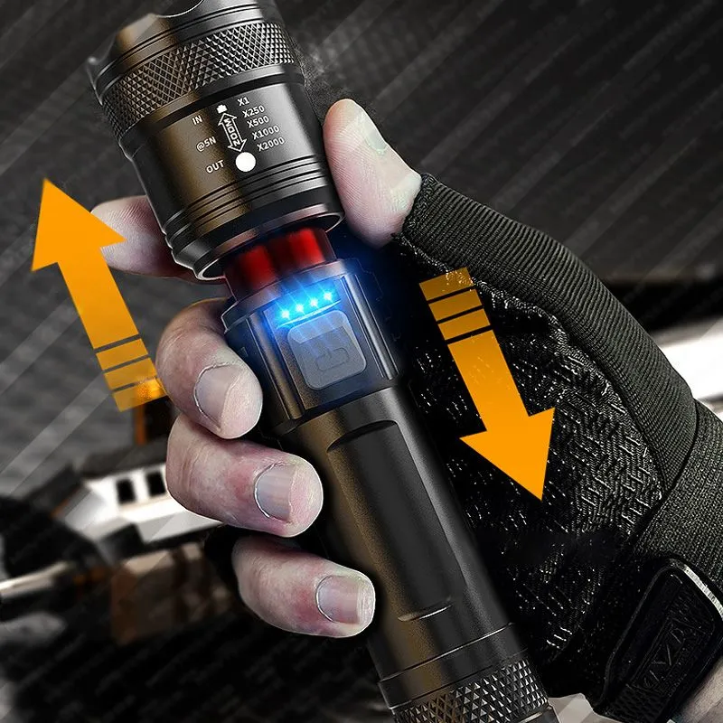 Krachtige Oplaadbare LED Zaklamp 7500 Lumen Waterdicht IPX7 USB-C Camping Outdoor Noodverlichting Tactisch | Sansoti