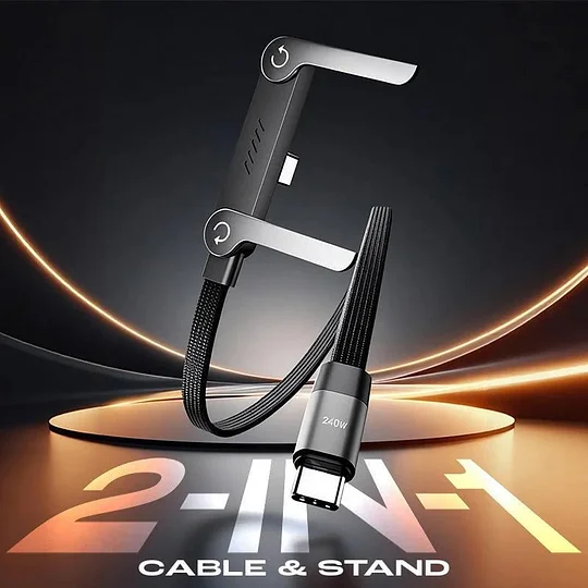 Oplaadkabel USB-C met Telefoonstandaard 240W Snelladen | 1,5m Gevlochten Nylon Gaming Videobellen Laadkabel | Sansoti