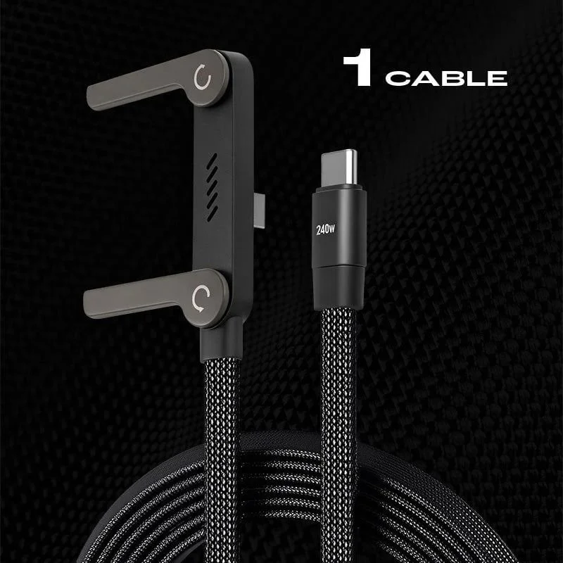 Oplaadkabel USB-C met Telefoonstandaard 240W Snelladen | 1,5m Gevlochten Nylon Gaming Videobellen Laadkabel | Sansoti
