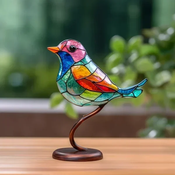 Glazen Vogelsculptuur met Kleurrijke Takken voor Tafel en Kast Decoratie Natuurinspiratie Sfeervolle Woonkamer | Sansoti