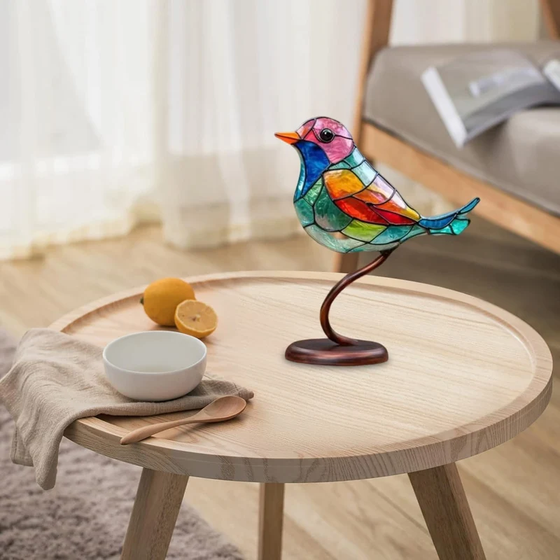 Glazen Vogelsculptuur met Kleurrijke Takken voor Tafel en Kast Decoratie Natuurinspiratie Sfeervolle Woonkamer | Sansoti