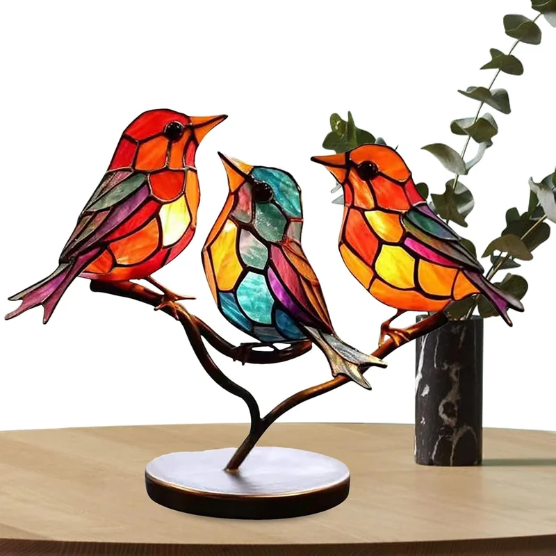 Glazen Vogelsculptuur met Kleurrijke Takken voor Tafel en Kast Decoratie Natuurinspiratie Sfeervolle Woonkamer | Sansoti