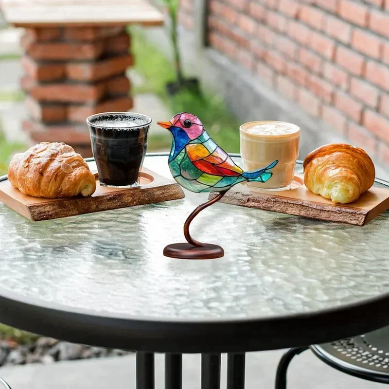 Glazen Vogelsculptuur met Kleurrijke Takken voor Tafel en Kast Decoratie Natuurinspiratie Sfeervolle Woonkamer | Sansoti