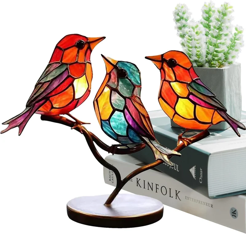 Glazen Vogelsculptuur met Kleurrijke Takken voor Tafel en Kast Decoratie Natuurinspiratie Sfeervolle Woonkamer | Sansoti