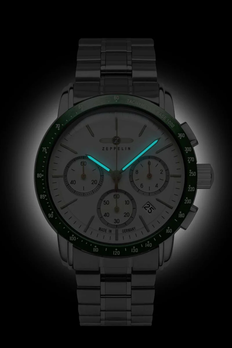 Zeppelin New York 8878MB-4 Herrenuhr Weiß • Japanisches Quarzwerk Citizen-Miyota 6S20 • Tachymeter-Lünette