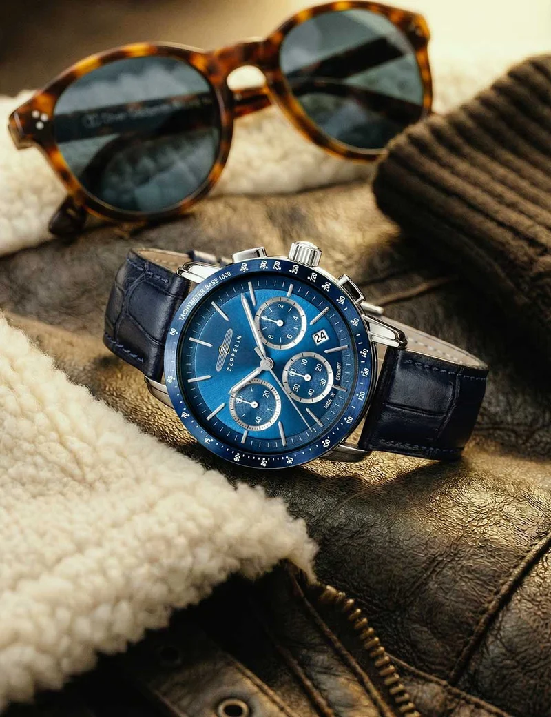 Zeppelin New York 8878-3 Herrenuhr Blau • Quarz-Chronograph • 5 ATM wasserdicht