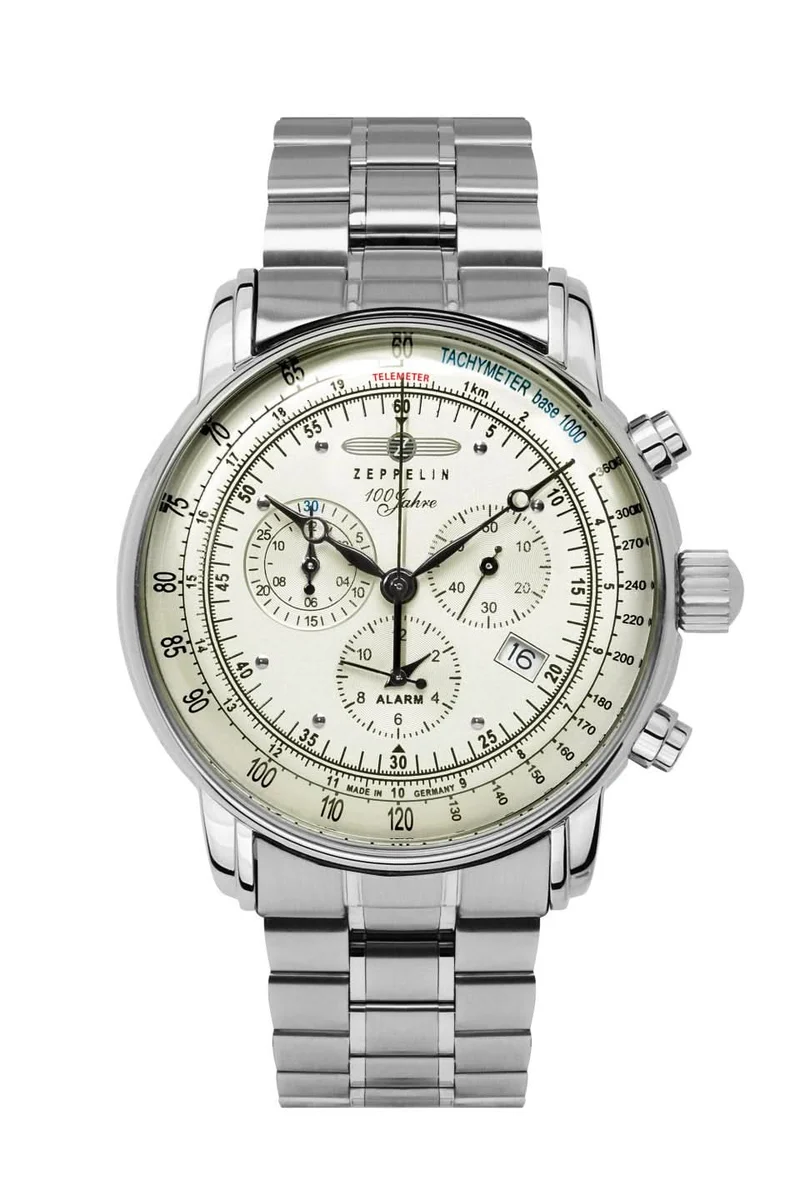 Zeppelin 100 Jahre 8680MB-3 Herrenuhr Beige • Schweizer Quarzwerk Ronda 5130.D • Chronograph Mineralglas
