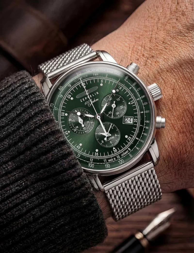 Zeppelin 100 Jahre 8680M-4 Herrenuhr Schwarz • Alarm-Chronograph • 5 ATM wasserdicht