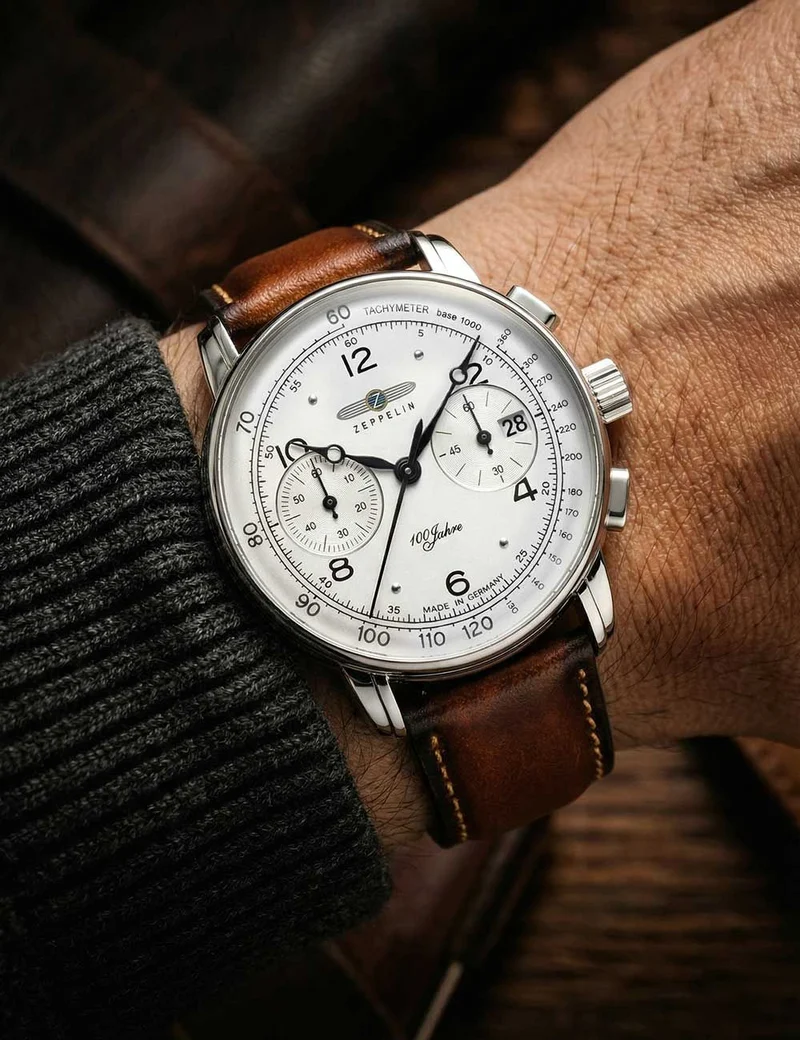 Zeppelin 8676-1 100 Jahre Zeppelin Herren Chronograph Schwarzsilber • Chronographenfunktion • 5 ATM wasserdicht