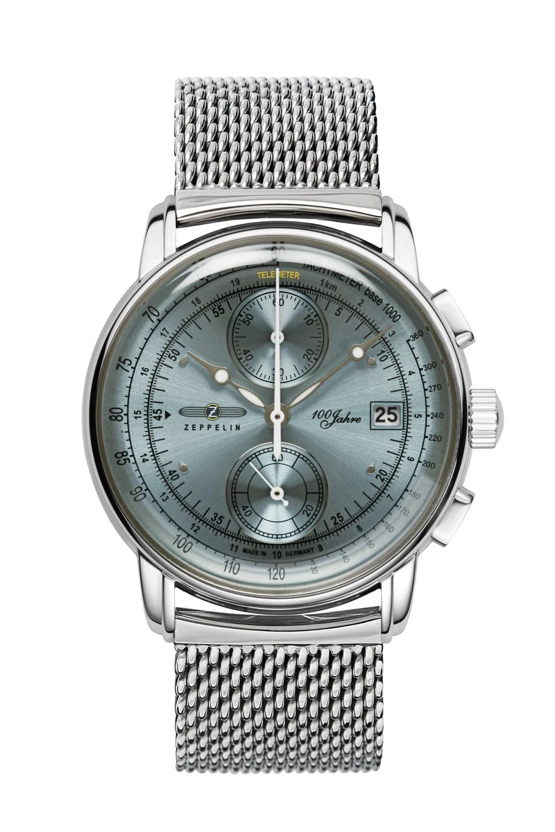 Zeppelin 100 Jahre 8670M-4 Herrenuhr Eisblau • Chronograph • Mineralglas K1